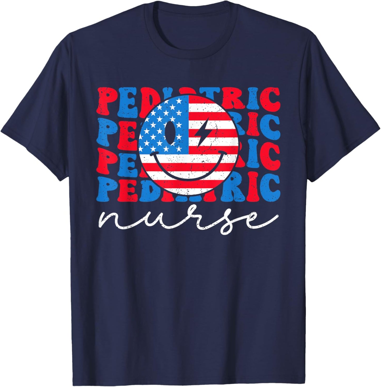 Pediatric Nurse 4th of July 2024 American Flag Peds Nurse T-Shirt - T-Shirt | Navy