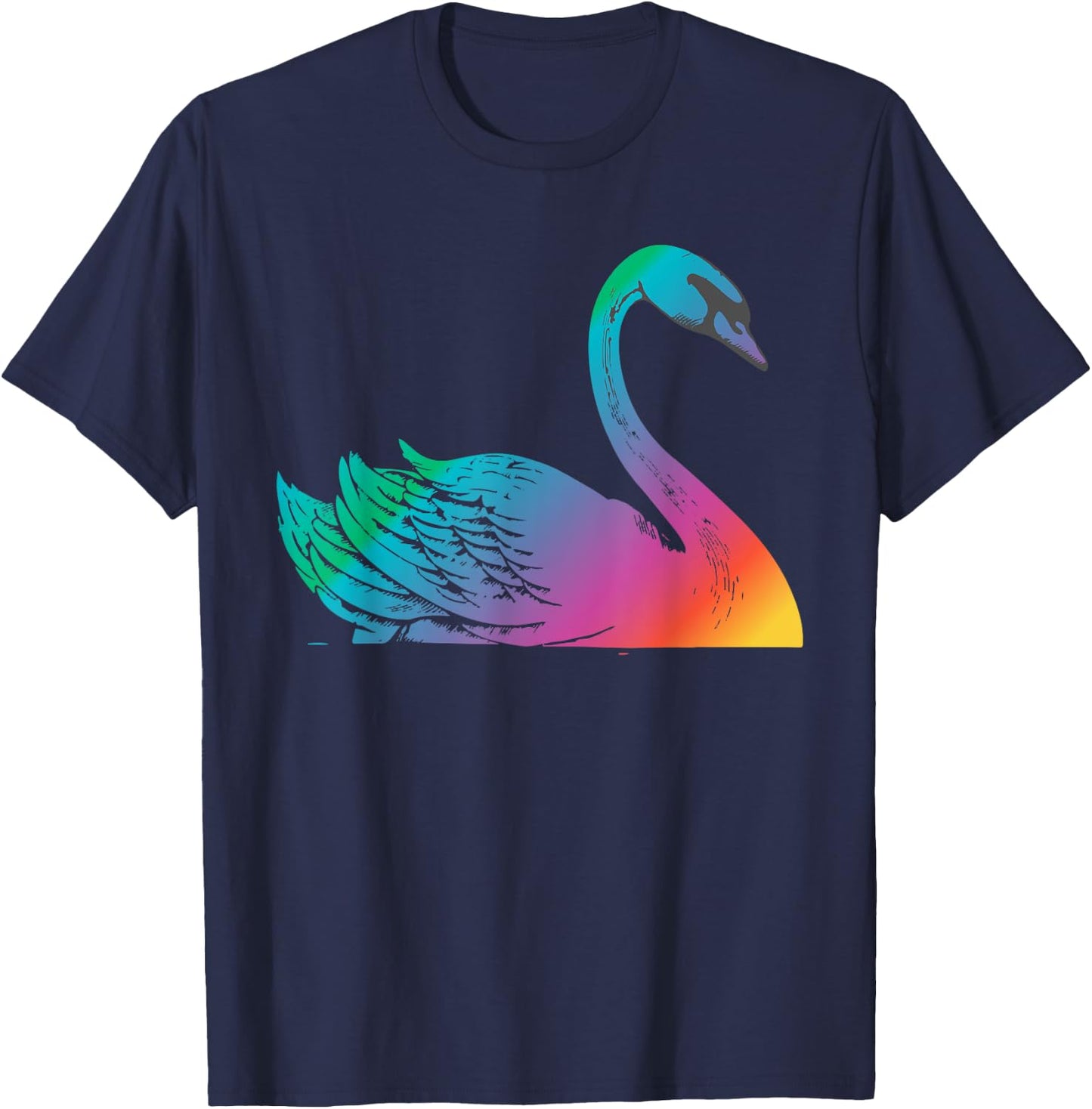 Swan Art Cute Artistic Colorful Swans Animal Bird Lake T-Shirt - T-Shirt | Navy
