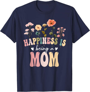 Happiness is Being a Mom Floral Design Mom Mother's Day T-Shirt - T-Shirt | Navy