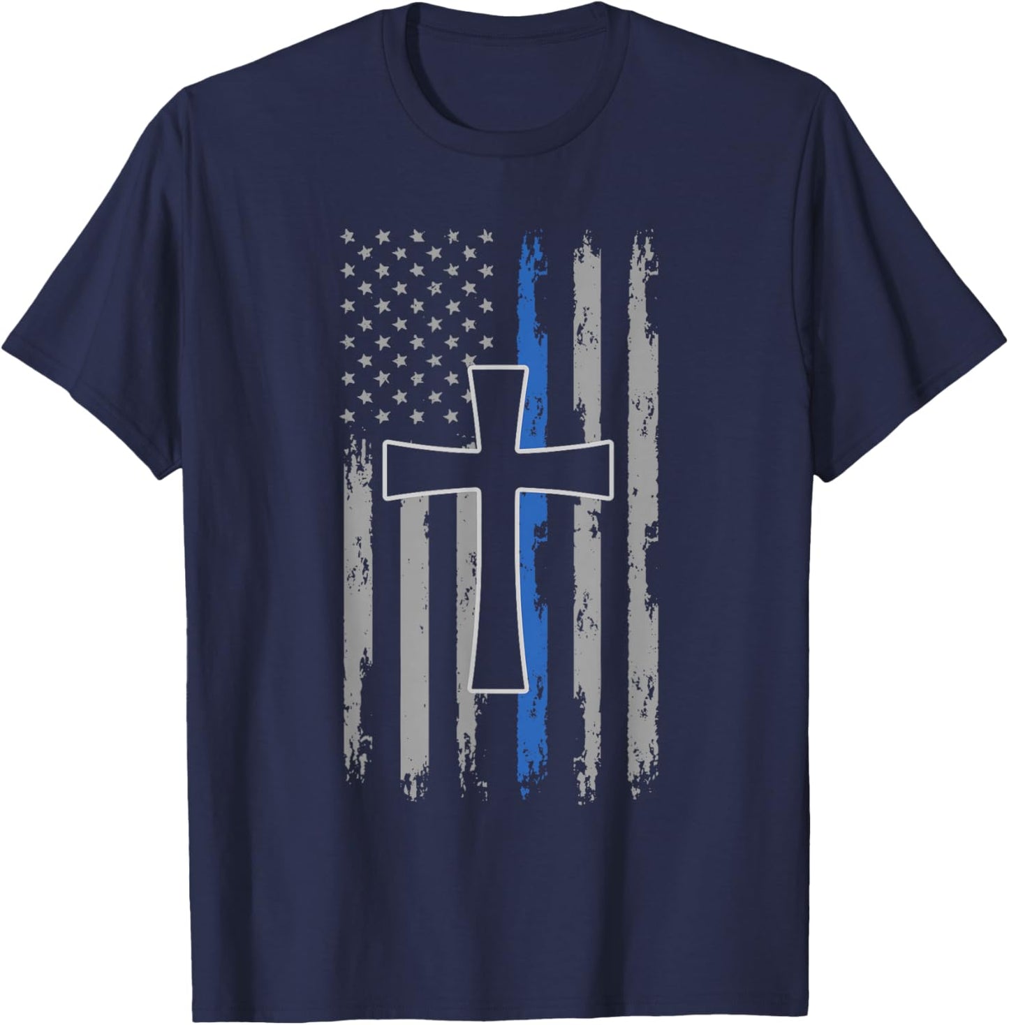 Police Flag, With A Cross T-Shirt - T-Shirt | Navy