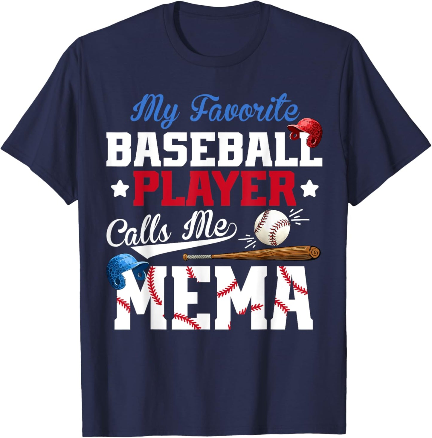Vintage My Favorite Baseball Player Calls Me Mema T-Shirt - T-Shirt | Navy