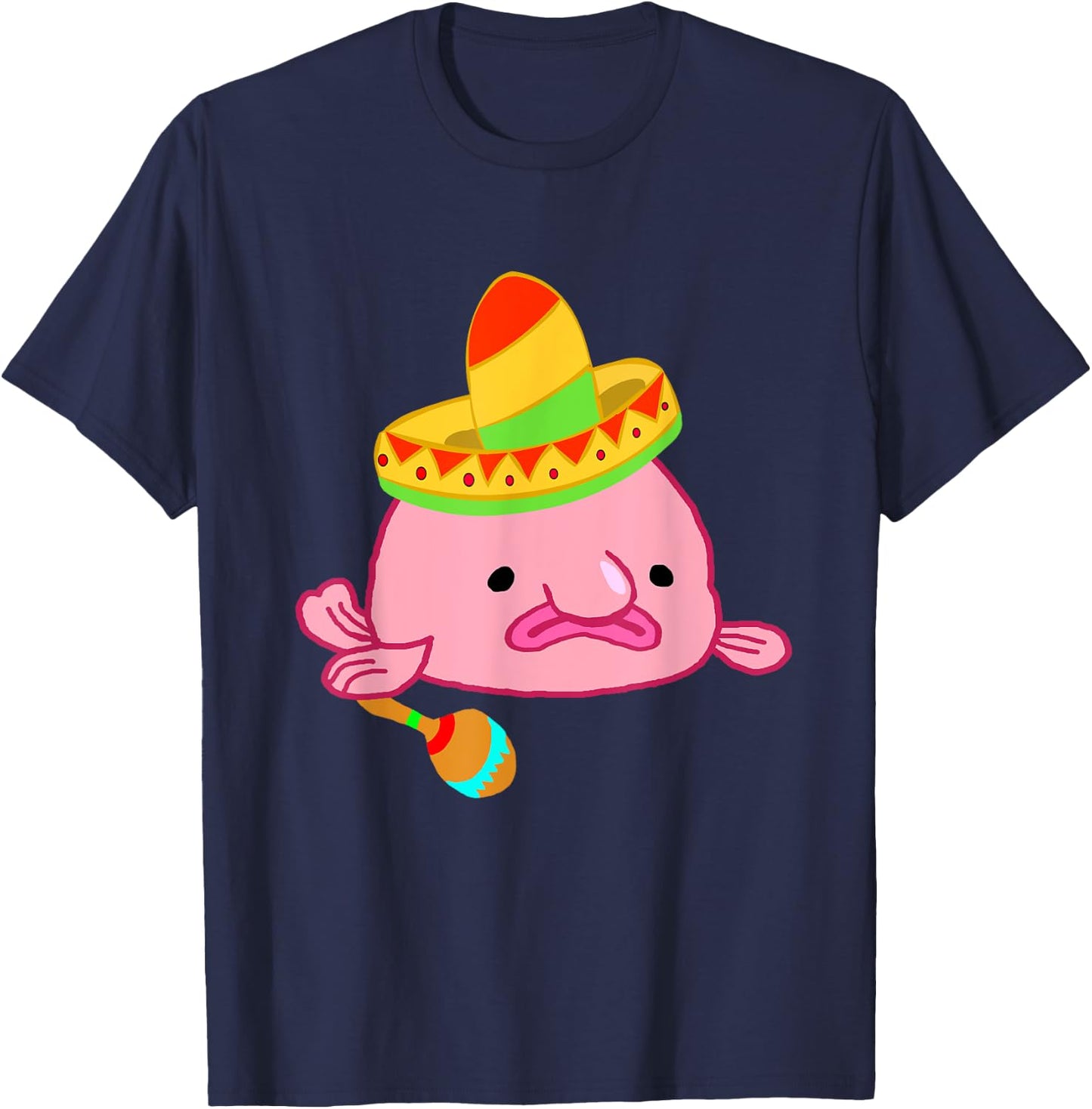 Blobfish Sombrero Costume Mexican Grumpy Blob Fish T-Shirt - T-Shirt | Navy