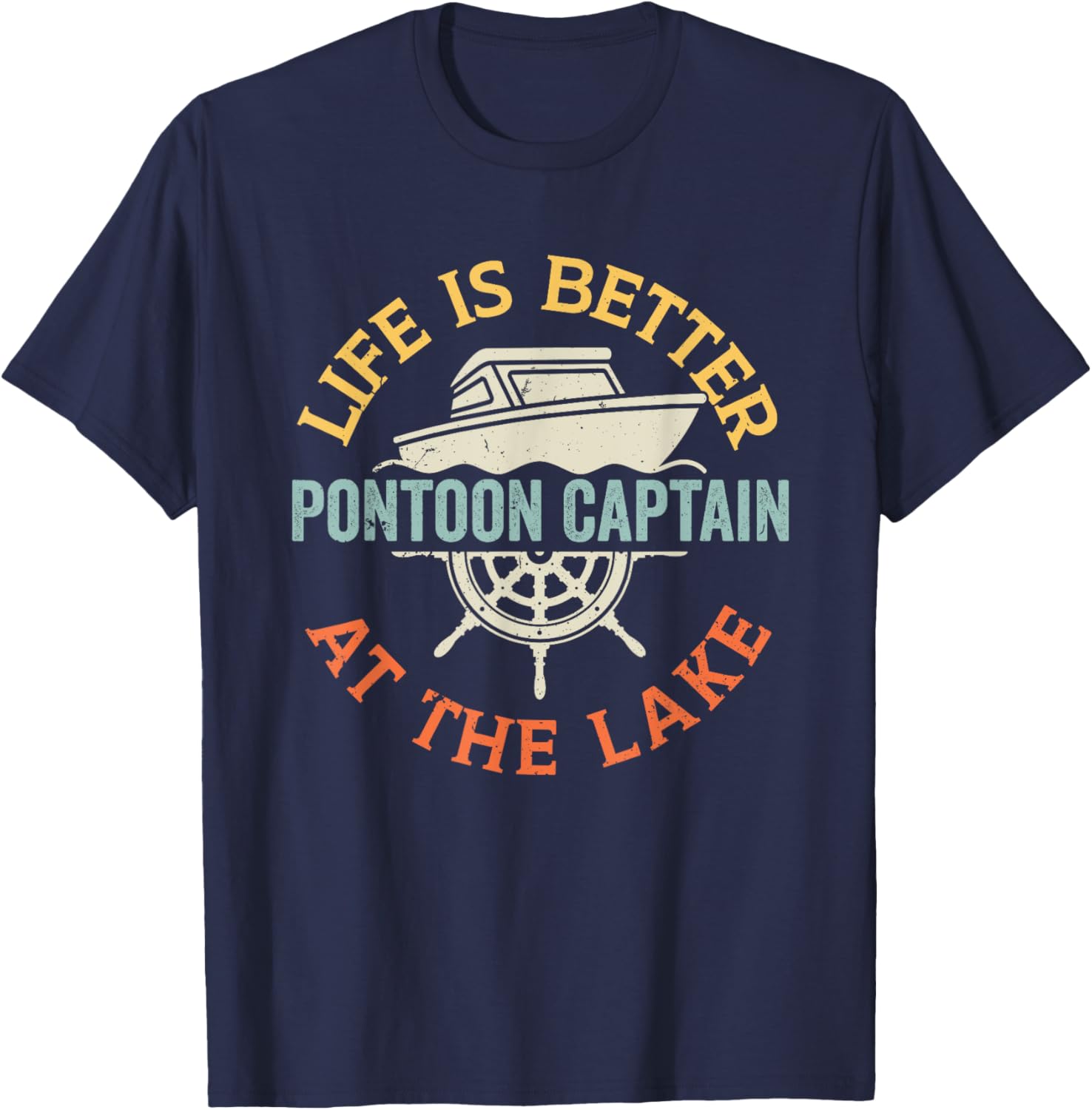 Boating Lake Pontoon Boat Captain T-Shirt - T-Shirt | Navy