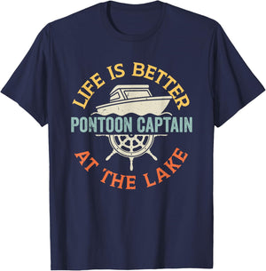 Boating Lake Pontoon Boat Captain T-Shirt - T-Shirt | Navy