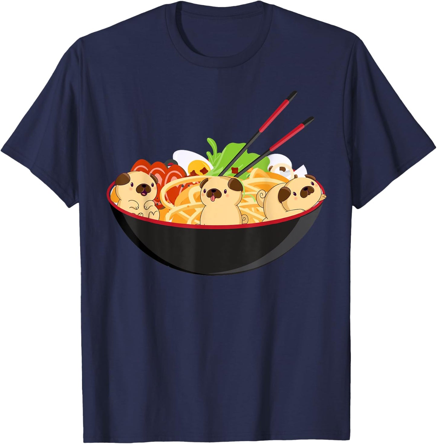 Cute Pug & Ramen Kawaii Anime Pug Puppy Lover Gift T-Shirt - T-Shirt | Navy