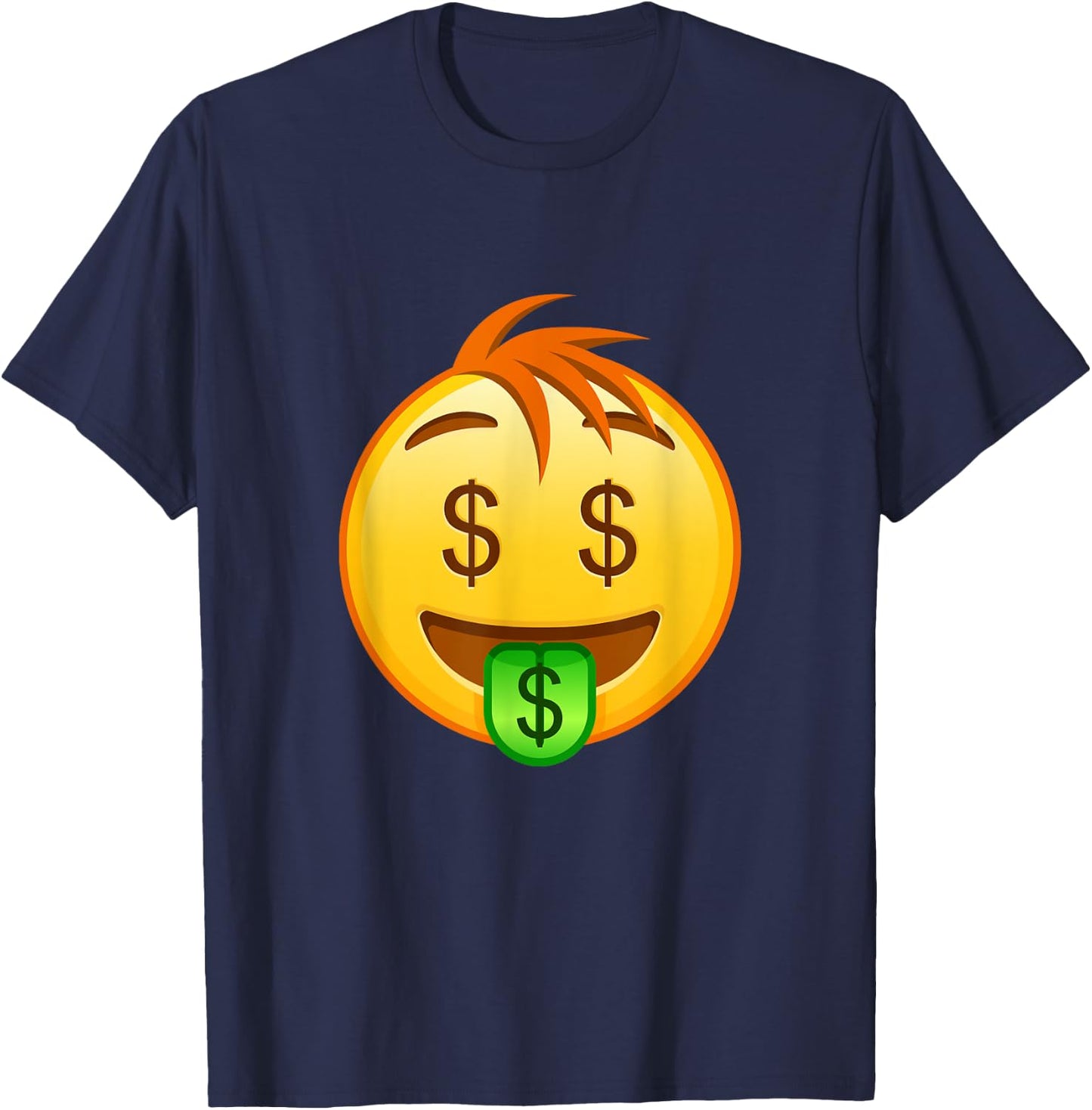 Money Emoticon Mouth Face with Dollar Sign Eyes Rich T-Shirt - T-Shirt | Navy