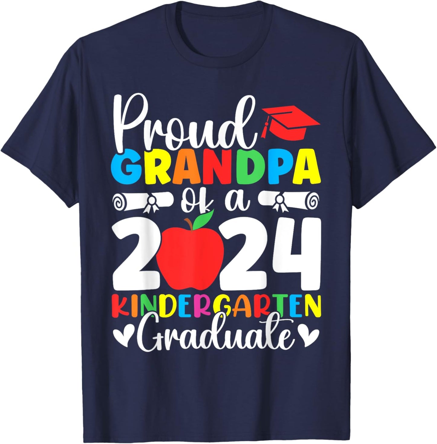Proud Grandpa Class of 2024 Kindergarten Graduate Graduation T-Shirt - T-Shirt | Navy