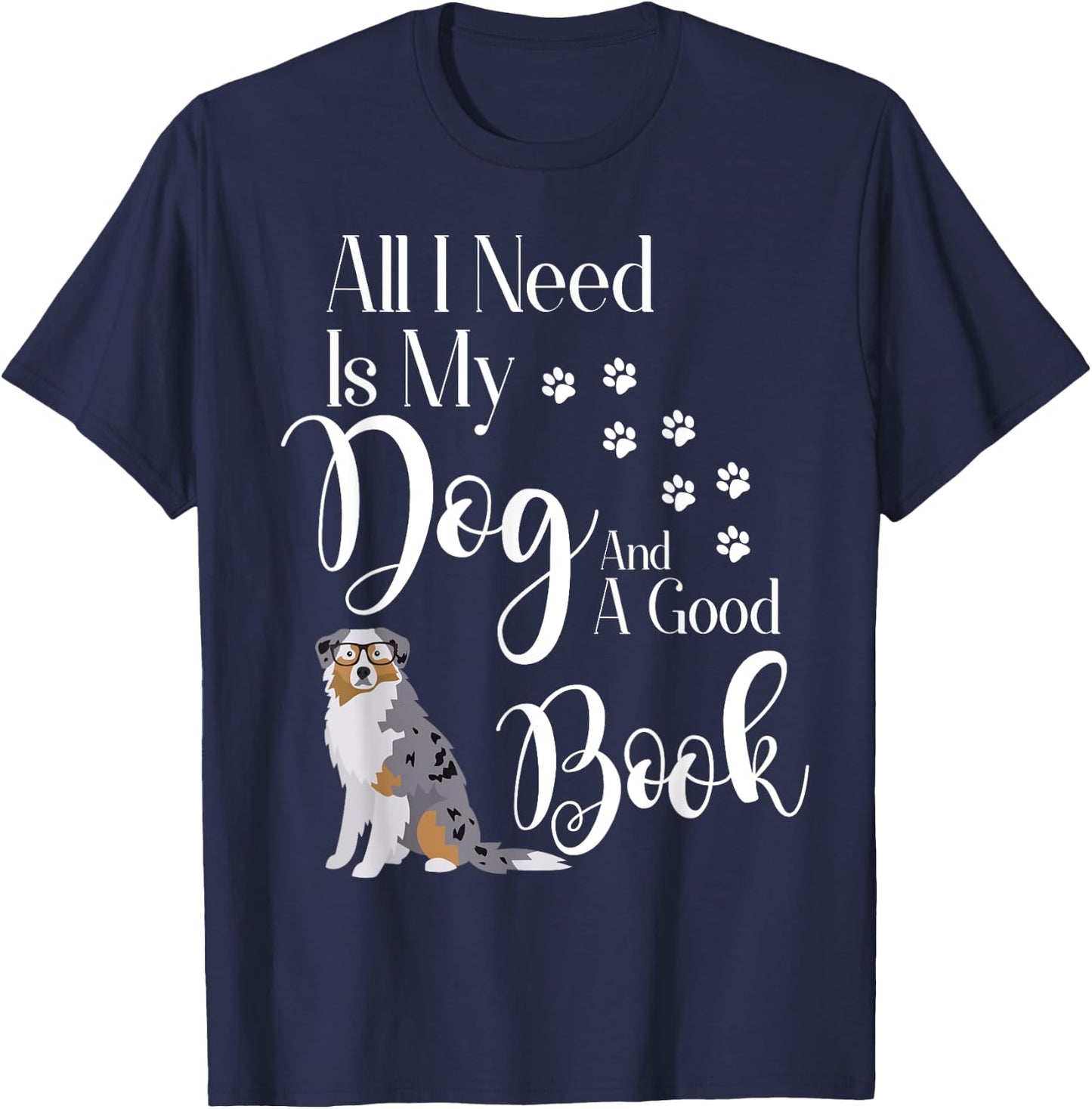 Australian Shepherd Gifts Dog Book Reading Love Mini Aussie Men Women Kids T-Shirt - T-Shirt | Navy