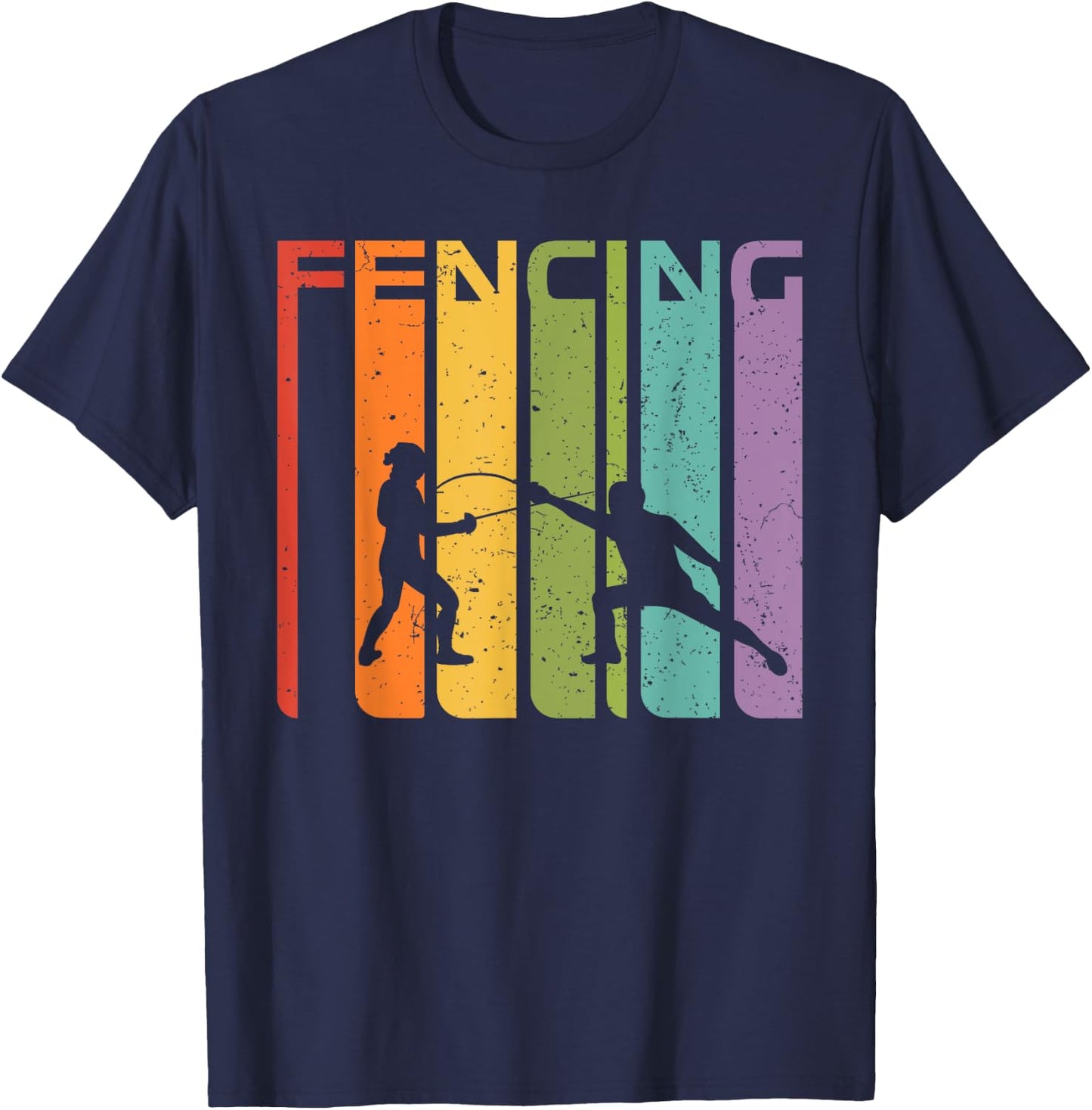 70s 80s Retro Fencing Sport Outfit Fencer Gift Fencing T-Shirt - T-Shirt | Navy