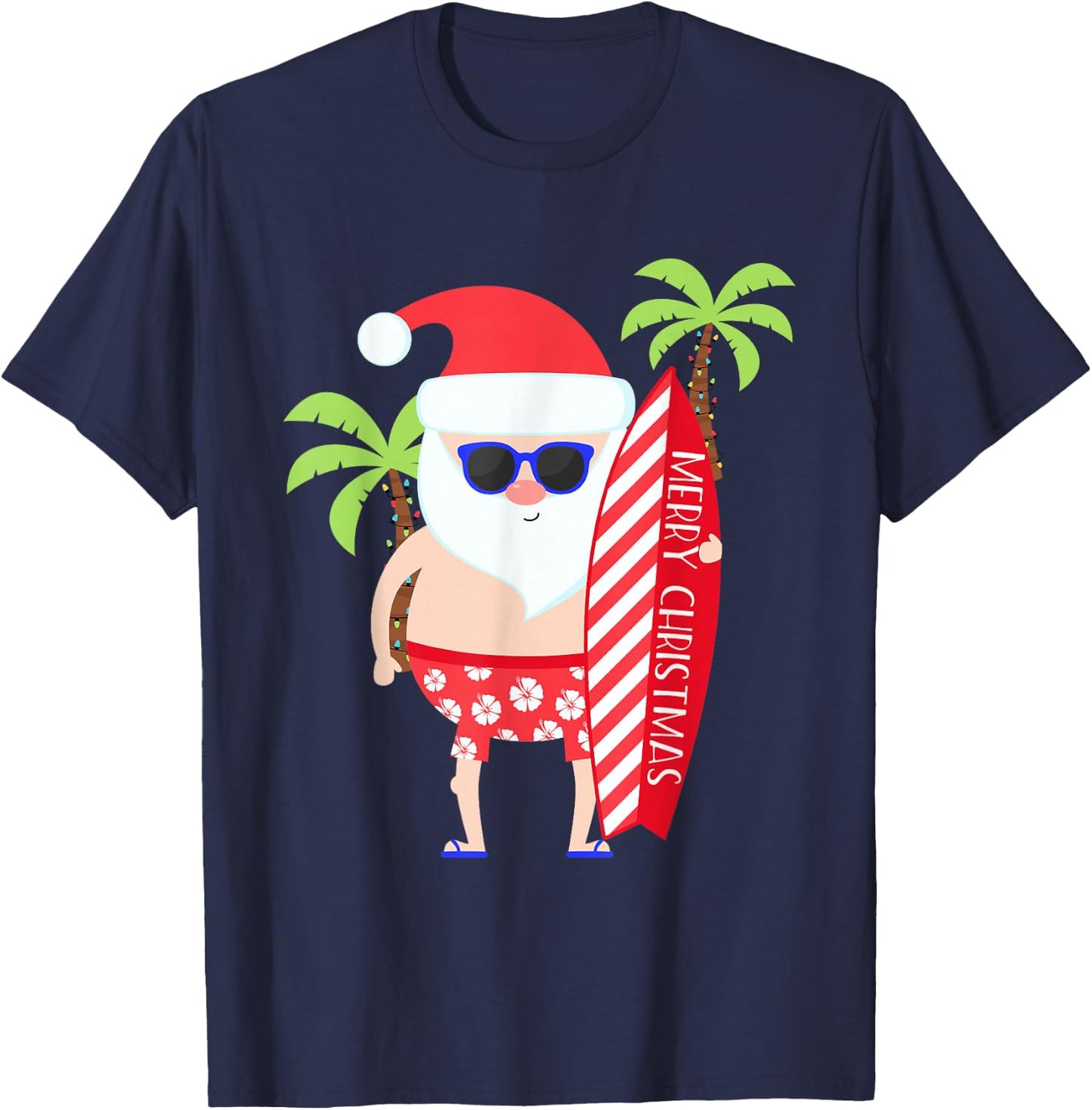 Surfing Santa Surfer Tropical Hawaiian Christmas Beach T-Shirt - T-Shirt | Navy
