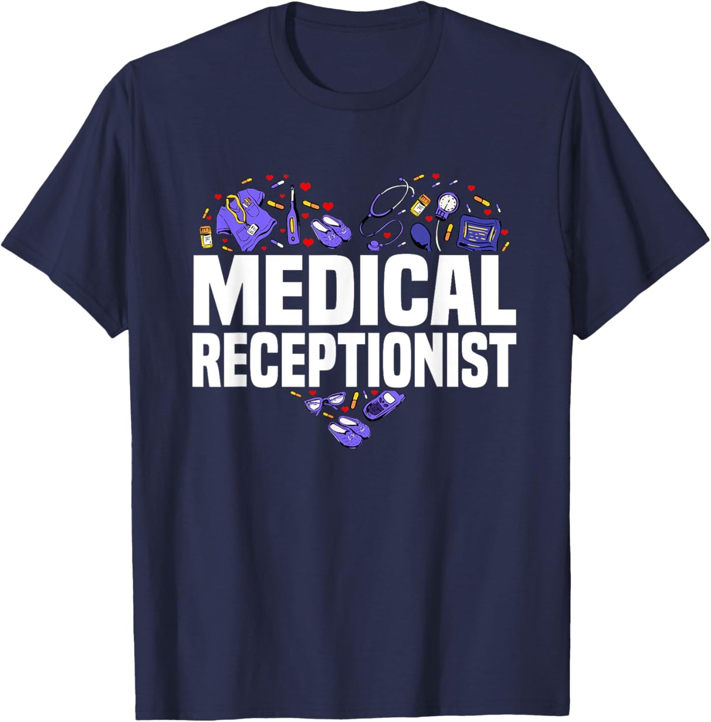 Medical Receptionist Heart Outfit Hospital Team Staff T-Shirt - T-Shirt | Navy