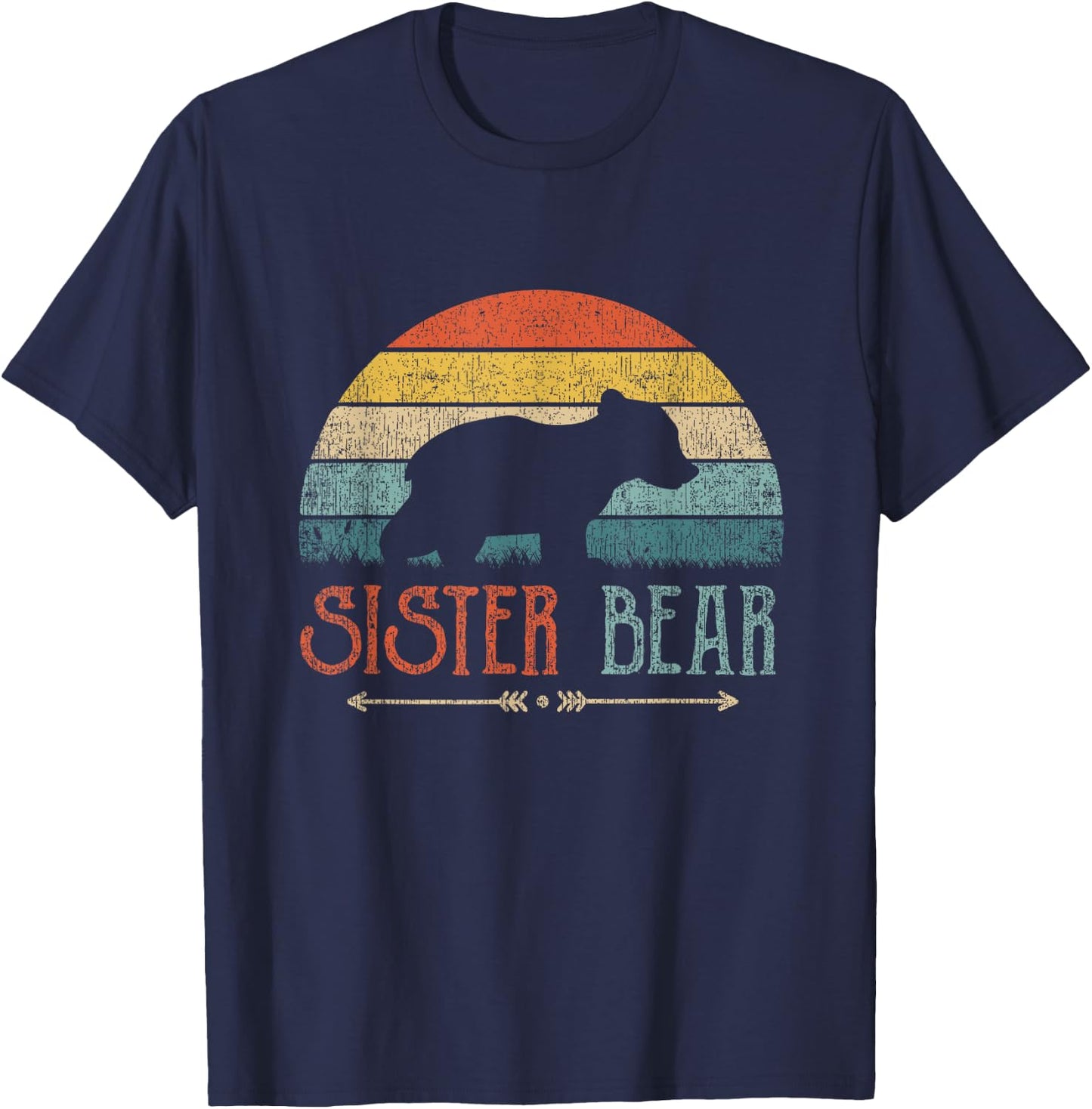 Cute Bear Family Matching Shirts & Gifts Sister Bear Retro Black Girls' Medium T-Shirt - T-Shirt | Navy