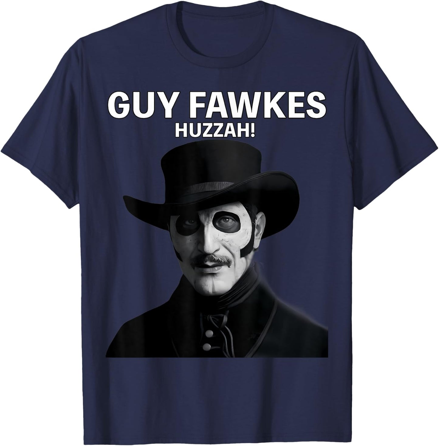 Guy Fawkes Day Wearing Hat Portrait T-Shirt - T-Shirt | Navy