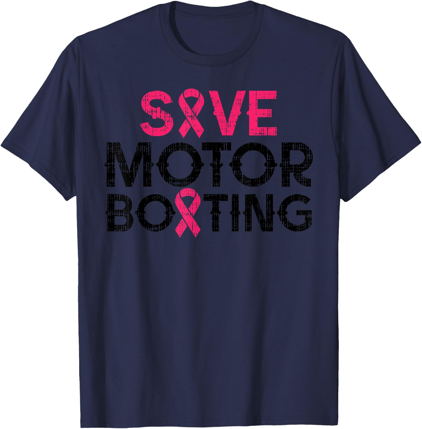 Save Motorboating Funny Pink Breast Cancer Awareness Support T-Shirt - T-Shirt | Navy