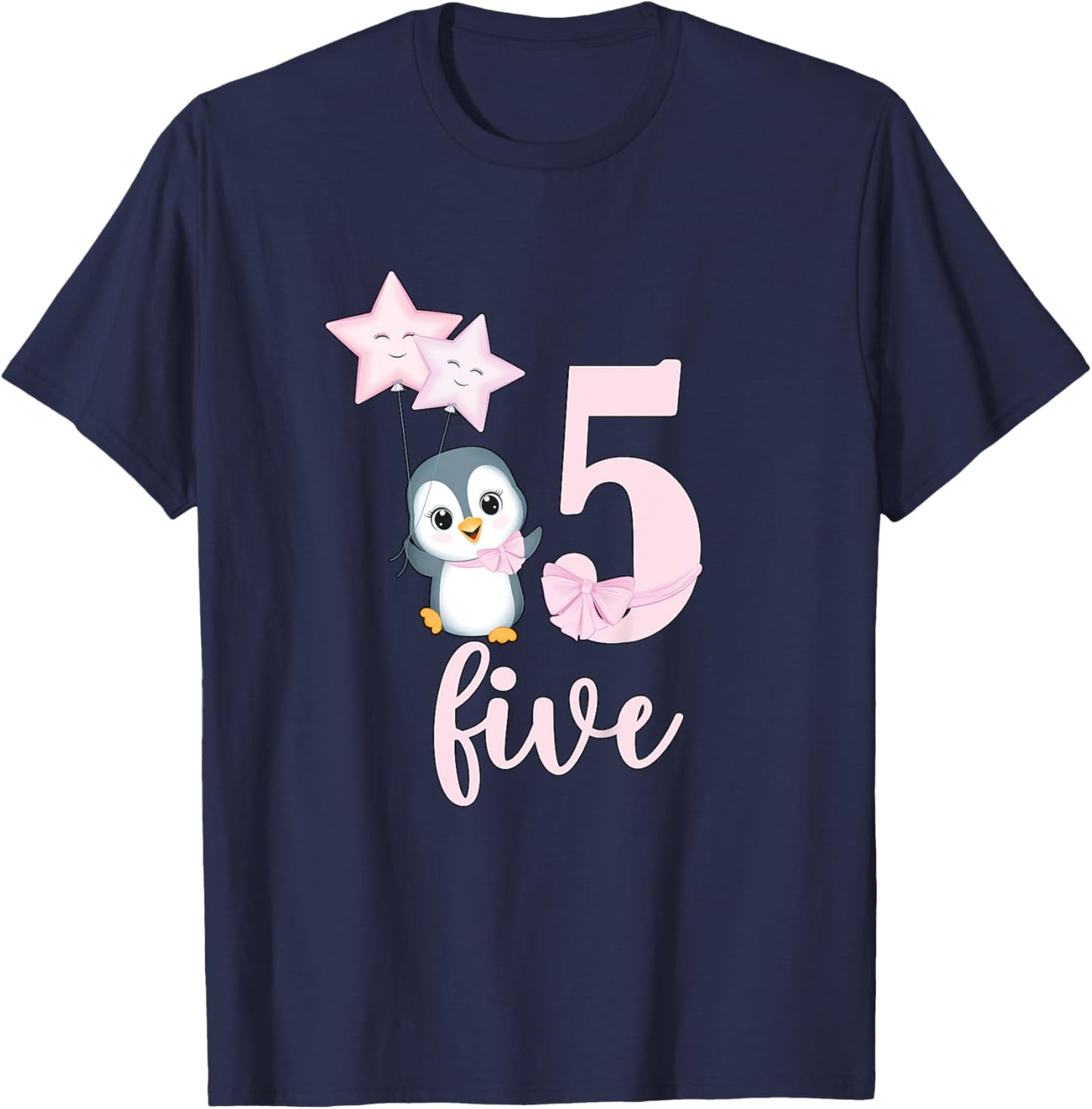 5th Penguin Birthday Party Five Year Old Girl Penguin T-Shirt - T-Shirt | Navy