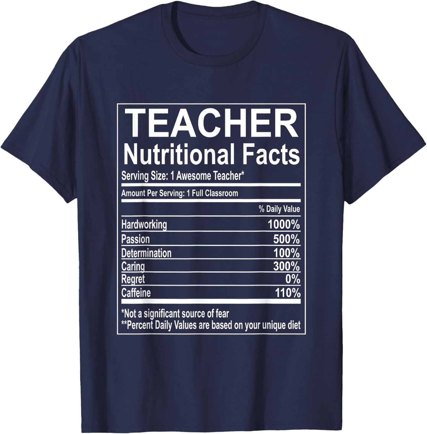School Teacher Nutrition Facts Educator Teacher Appreciation T-Shirt - T-Shirt | Navy
