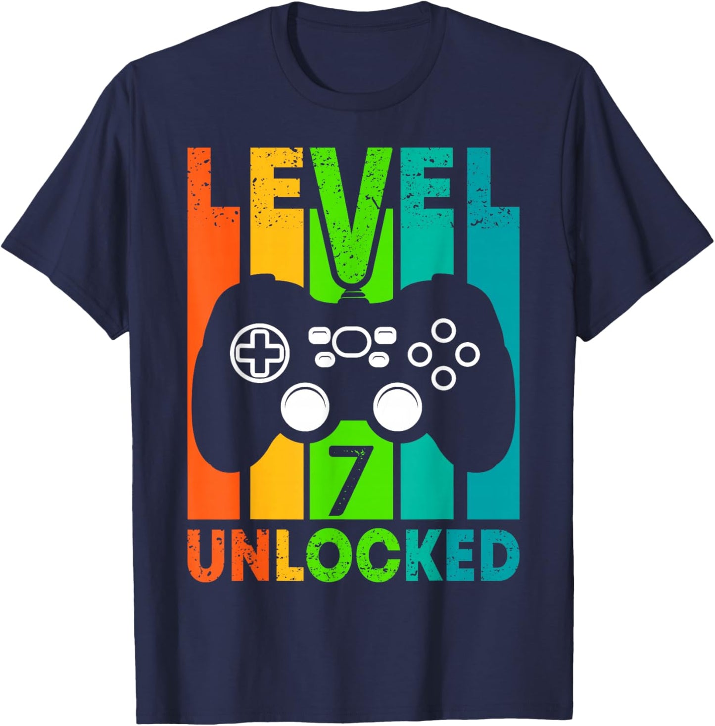 7th Birthday Gamer Boy or Gamer Girl - Level 7 Unlocked T-Shirt - T-Shirt | Navy