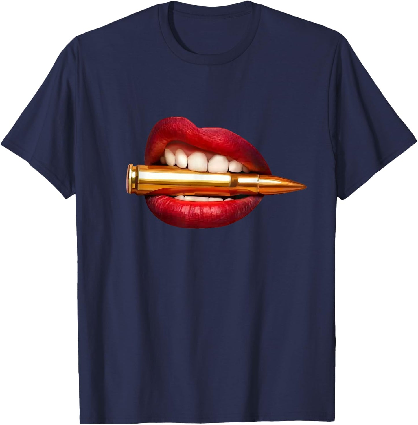 Bite the Bullet Lips | Sexy Gun Pop Art Gift T-Shirt - T-Shirt | Navy
