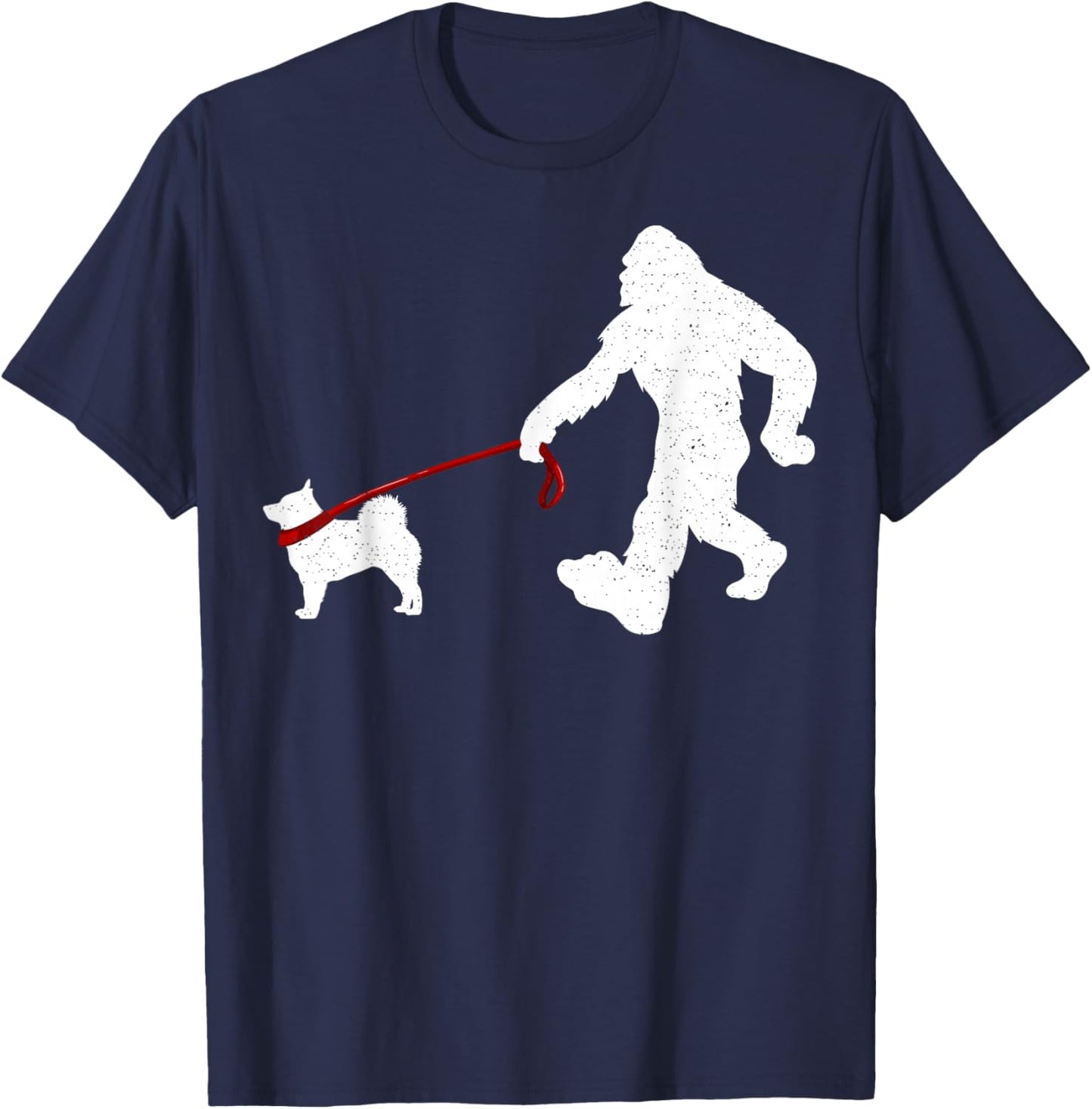 Funny Bigfoot Walking With Schipperke Dog Gifts T-Shirt - T-Shirt | Navy