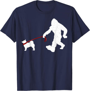 Funny Bigfoot Walking With Schipperke Dog Gifts T-Shirt - T-Shirt | Navy