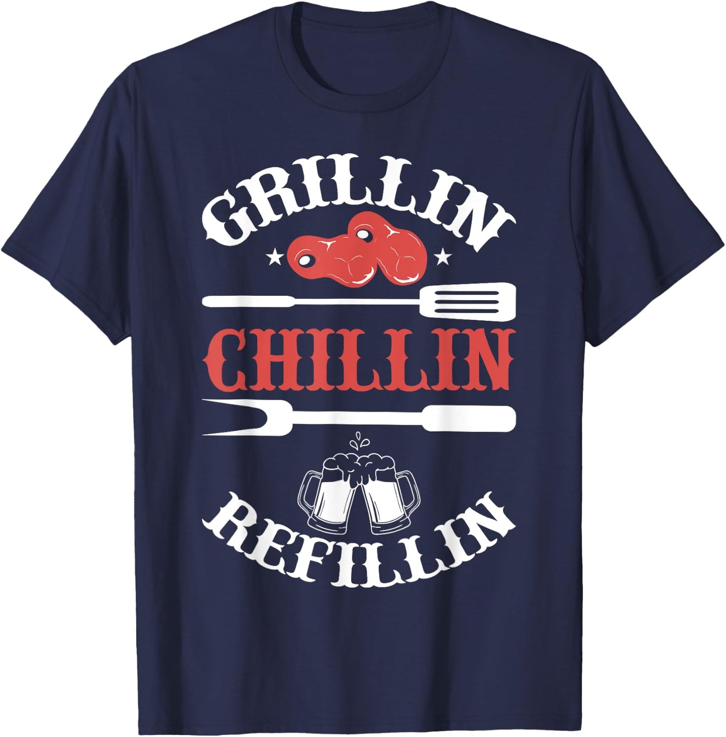 Funny vintage barbecue dad - barbecuing chilling & refilling T-Shirt - T-Shirt | Navy