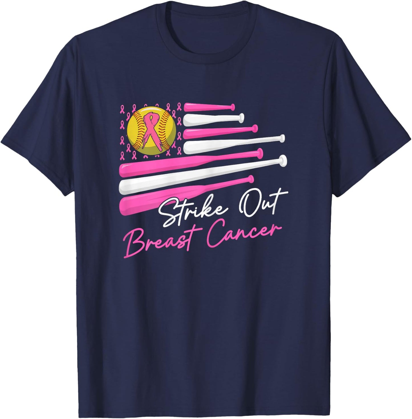 Strike Out Breast Cancer Softball Fight Awareness Men Women T-Shirt - T-Shirt | Navy