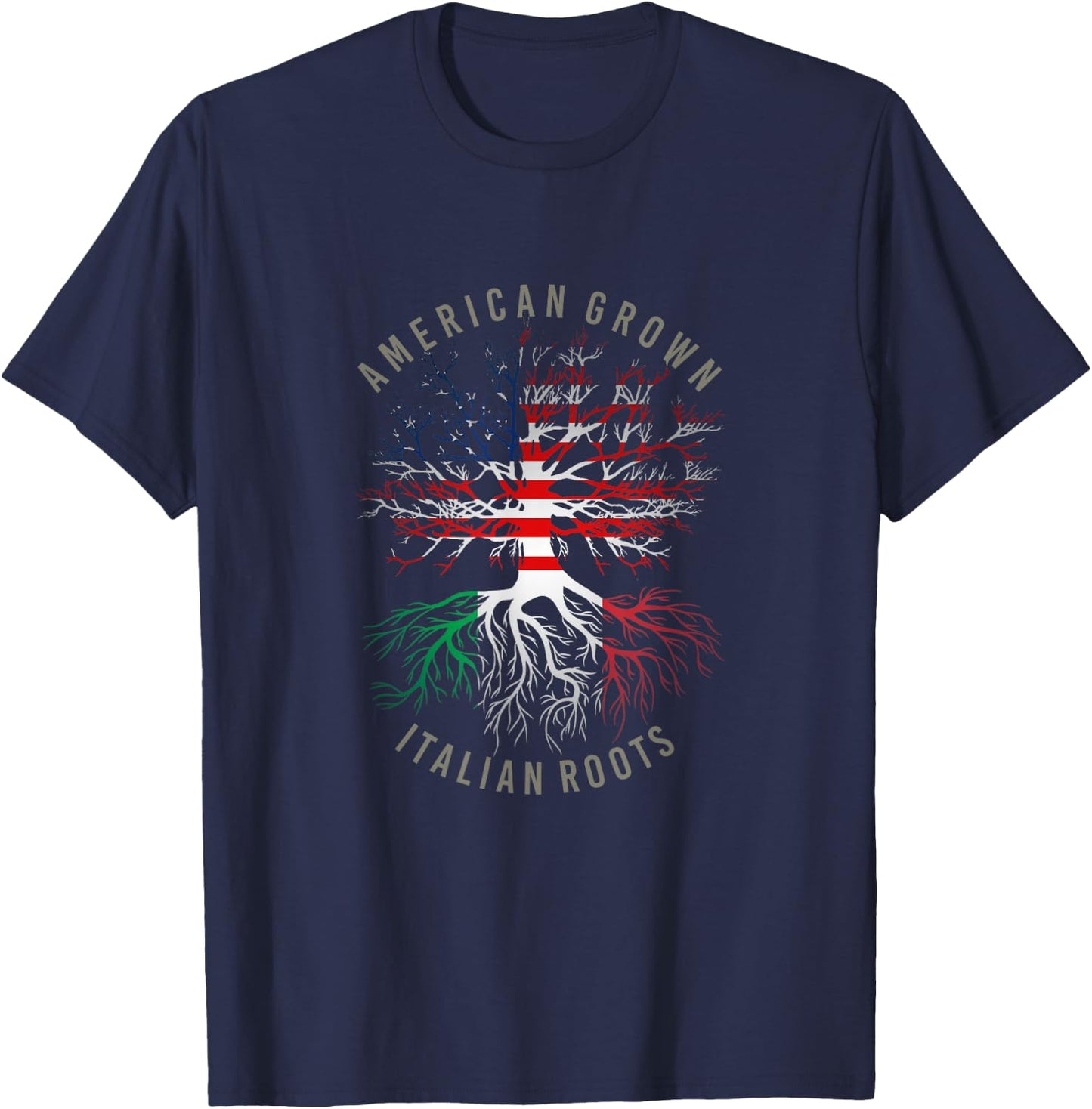 American Grown Italian Roots USA Italy Flag Heritage Tree T-Shirt - T-Shirt | Navy
