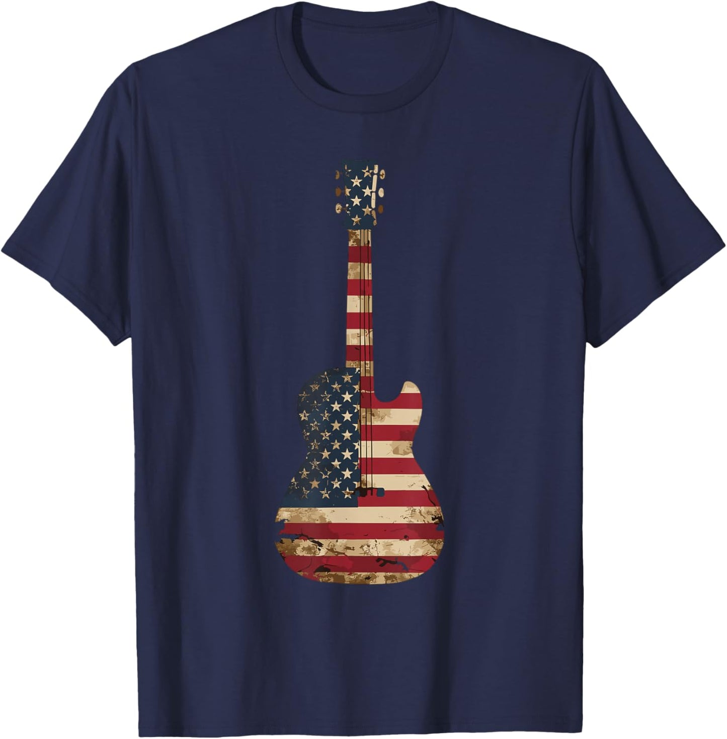 Guitars Vintage US American Flag Guitar T-Shirt - T-Shirt | Navy