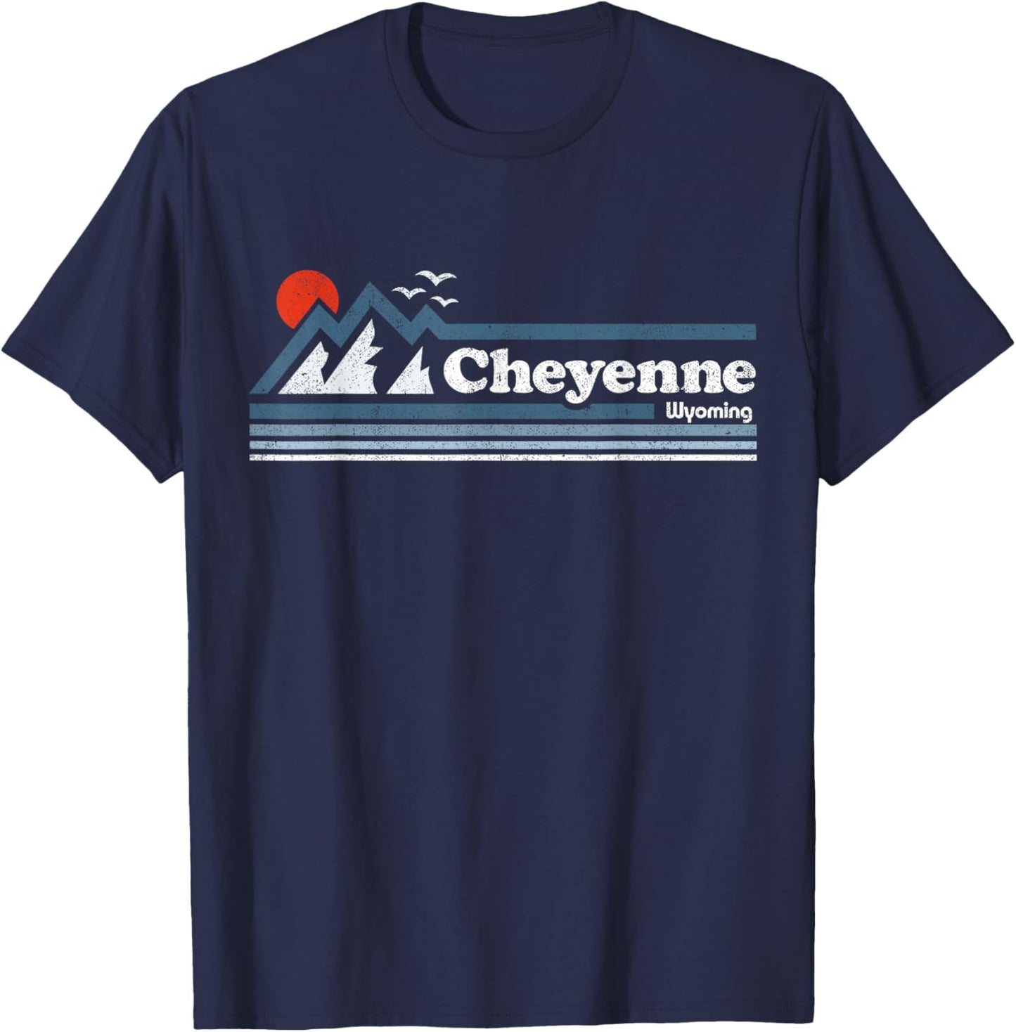 Retro Cheyenne Wyoming State Mountain Vintage Ski Souvenir T-Shirt - T-Shirt | Navy