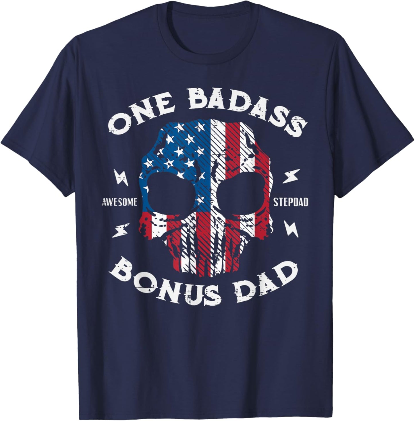 One Awesome Stepdad Bonus Dad Fathers Day US Flag Skull Men T-Shirt - T-Shirt | Navy