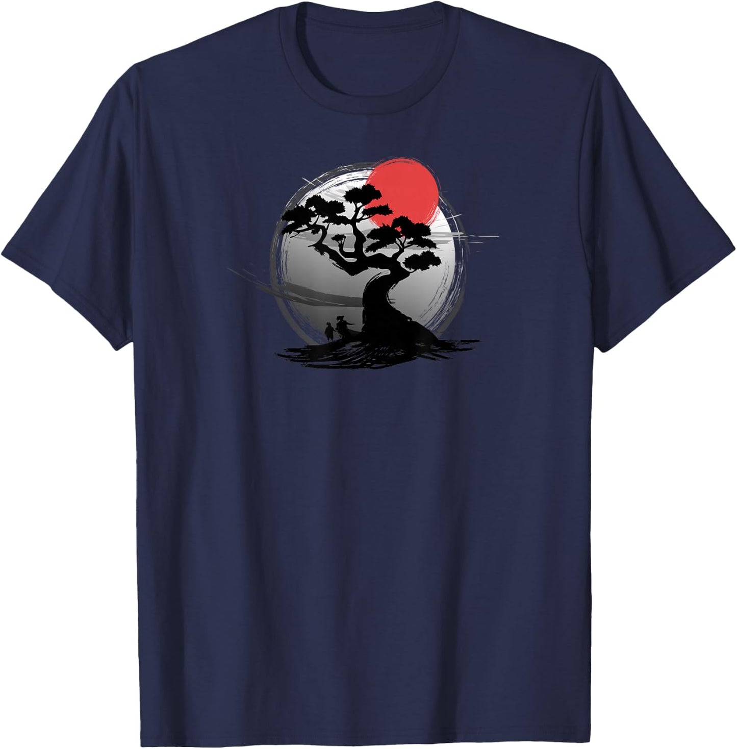 Japanese Sunset Art Nature Japan Bonsai Tree T-Shirt - T-Shirt | Navy