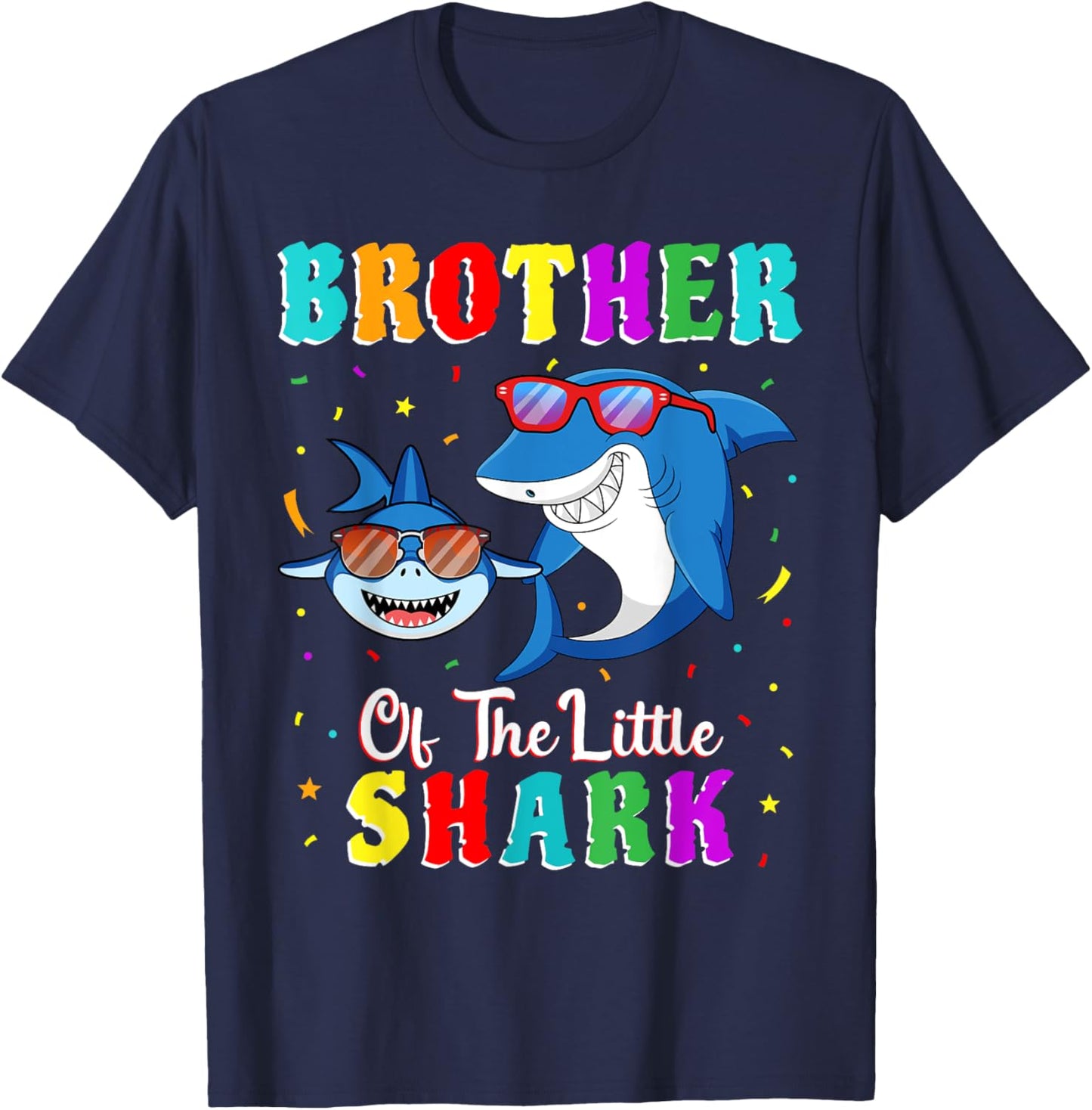 Brother Of The Little Shark Little Brother Shark Birthday T-Shirt - T-Shirt | Navy