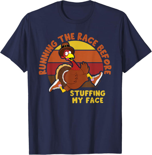Stuffing My Face Thanksgiving Turkey Trot 5K Run Matching T-Shirt - T-Shirt | Navy