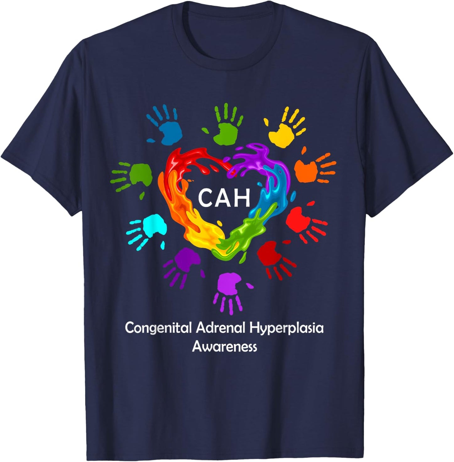 We Wear Rainbow Heart For Congenital Adrenal Hyperplasia CAH T-Shirt - T-Shirt | Navy