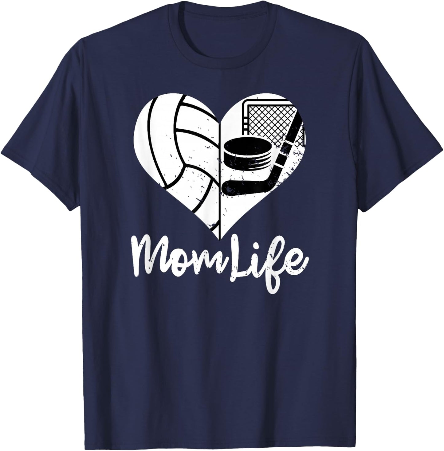 Mom Life Funny Volleyball Hockey Mom T-Shirt - T-Shirt | Navy