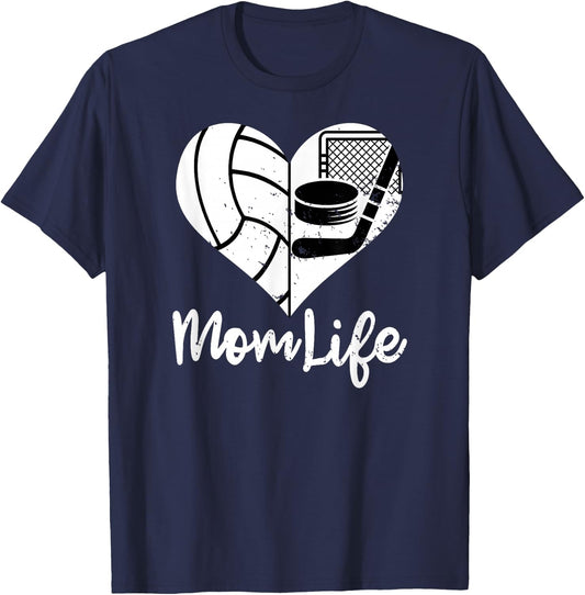 Mom Life Funny Volleyball Hockey Mom T-Shirt - T-Shirt | Navy