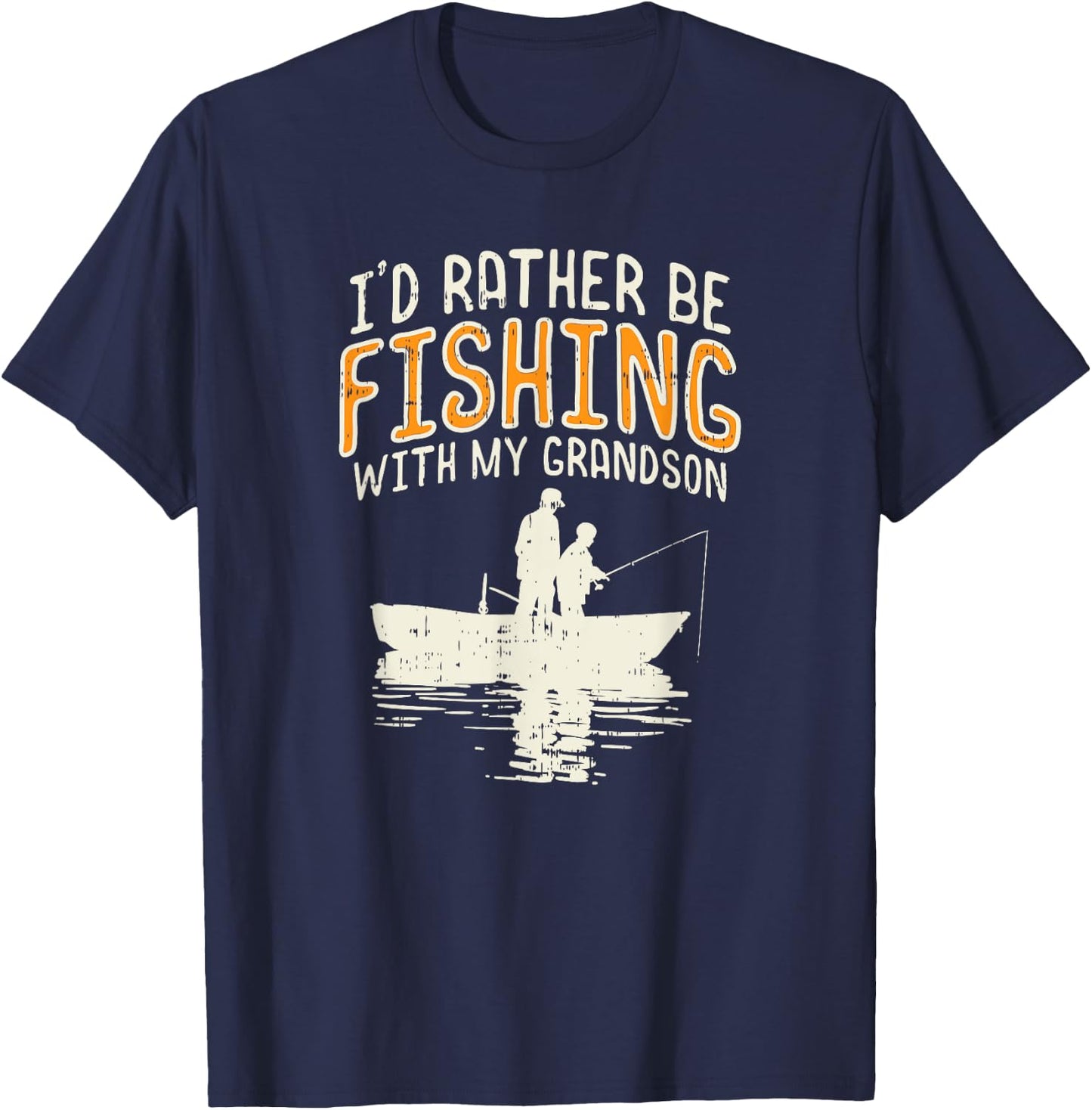 Funny Fishing Grandpa Rather Be Fishing With My Grandson T-Shirt - T-Shirt | Navy