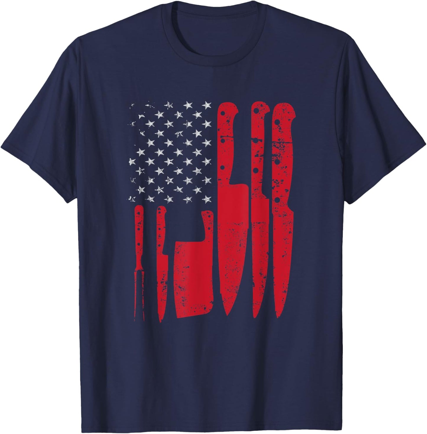 American Flag Kitchen Butcher Knife Set T-Shirt - T-Shirt | Navy