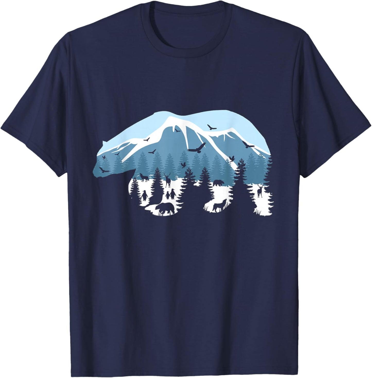 Wildlife Animal Outdoor Trees Silhouette Forest Nature Bear T-Shirt - T-Shirt | Navy