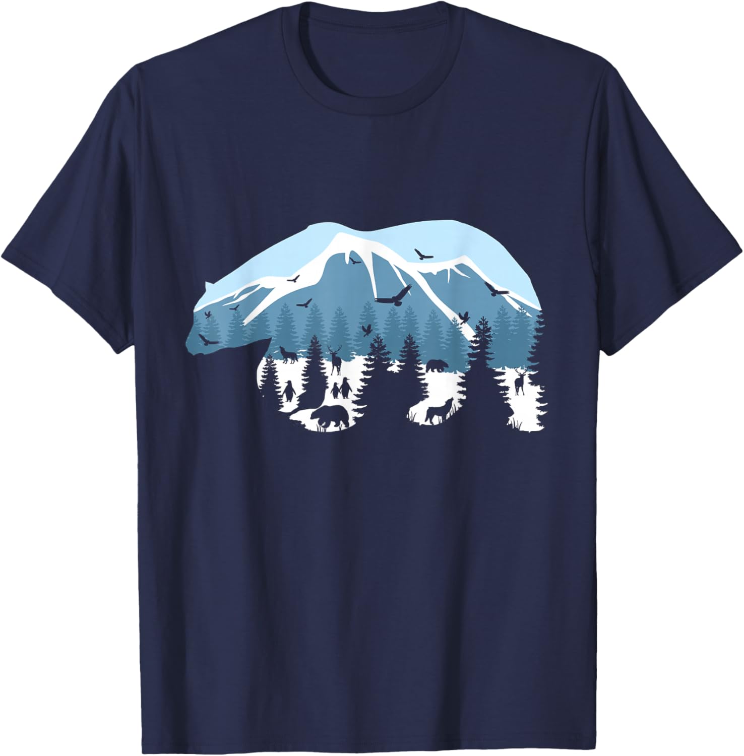 Wildlife Animal Outdoor Trees Silhouette Forest Nature Bear T-Shirt - T-Shirt | Navy