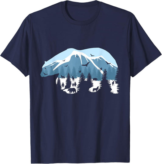 Wildlife Animal Outdoor Trees Silhouette Forest Nature Bear T-Shirt - T-Shirt | Navy