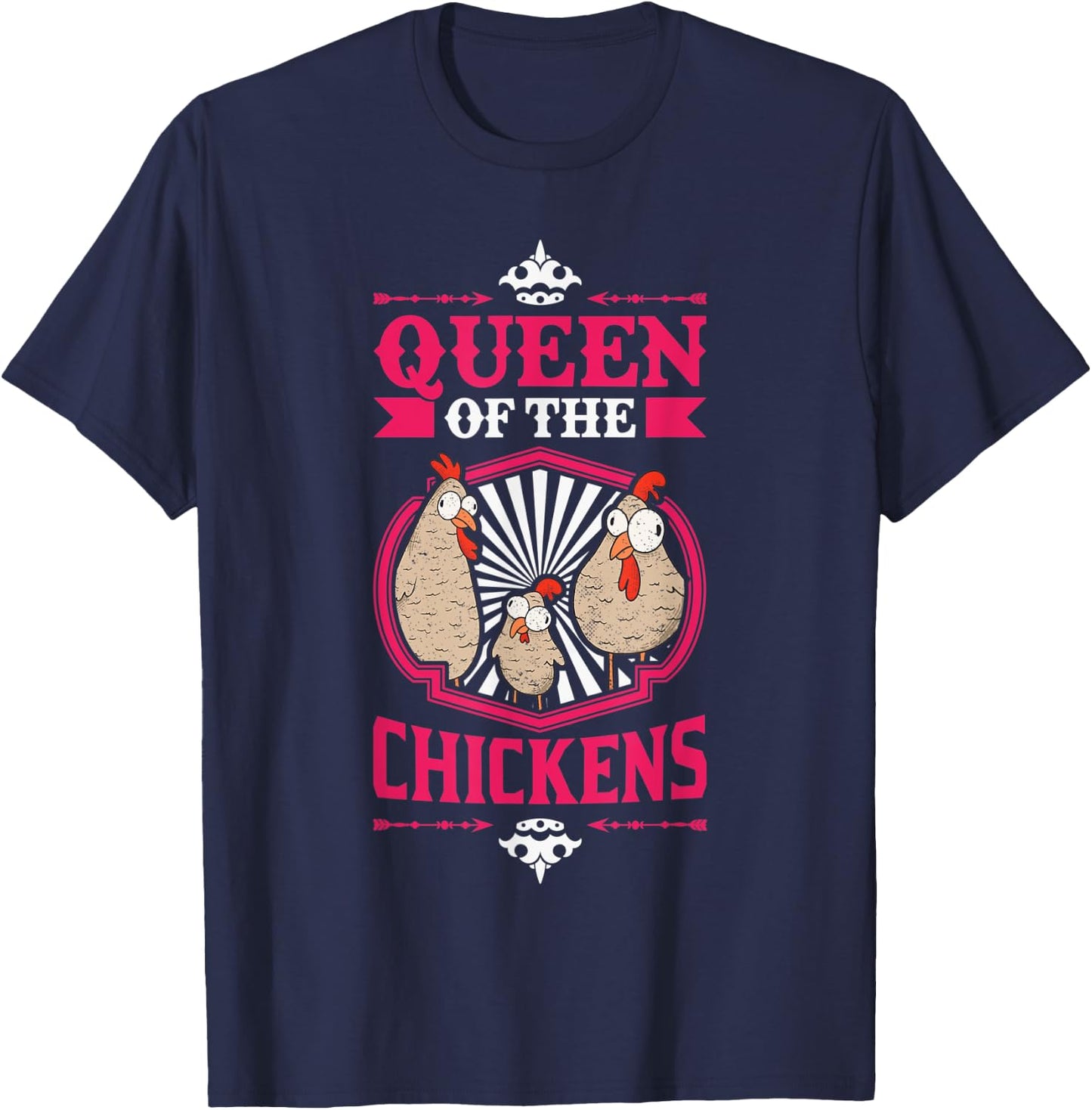 Queen of the Chickens Girl Chicken Farmer T-Shirt - T-Shirt | Navy