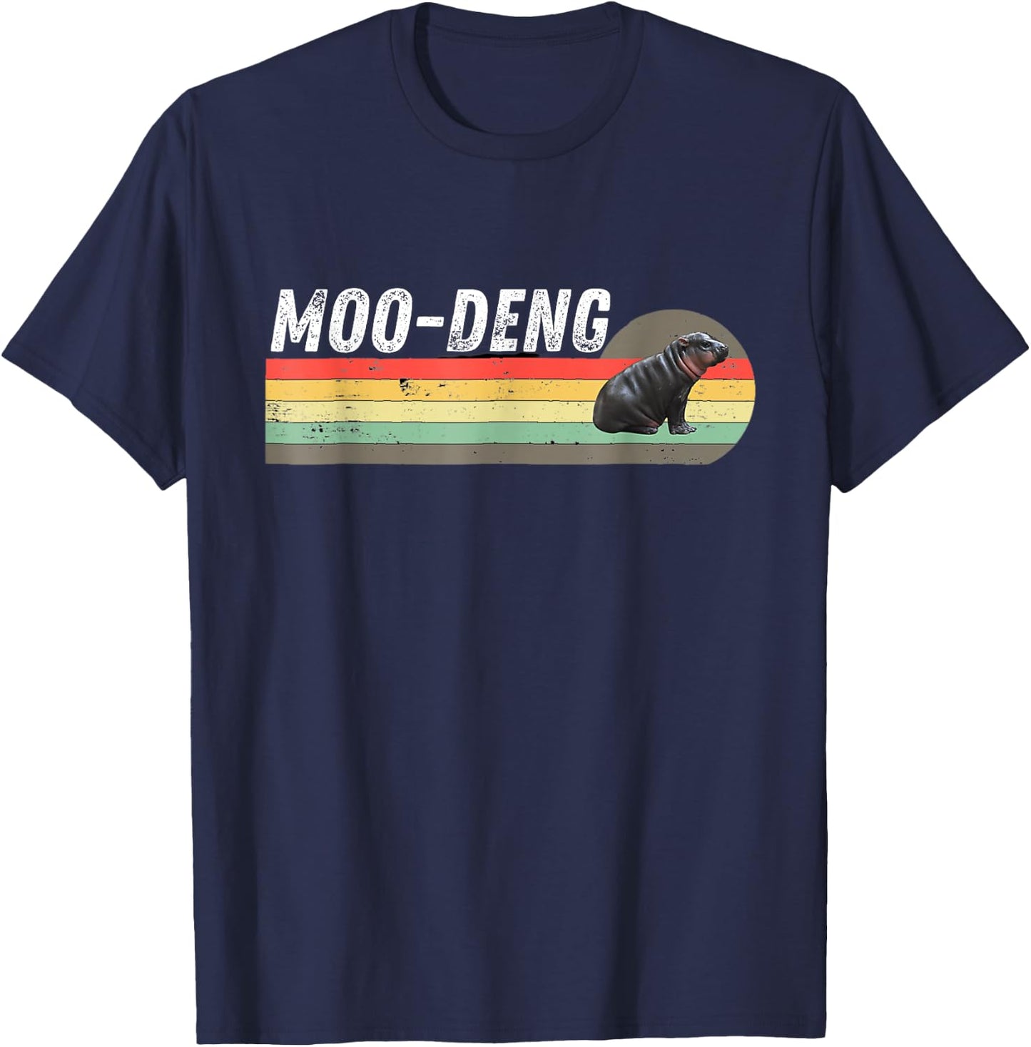 Moo-Deng Cute Baby Hippo Lovers Retro Design Funny T-Shirt - T-Shirt | Navy