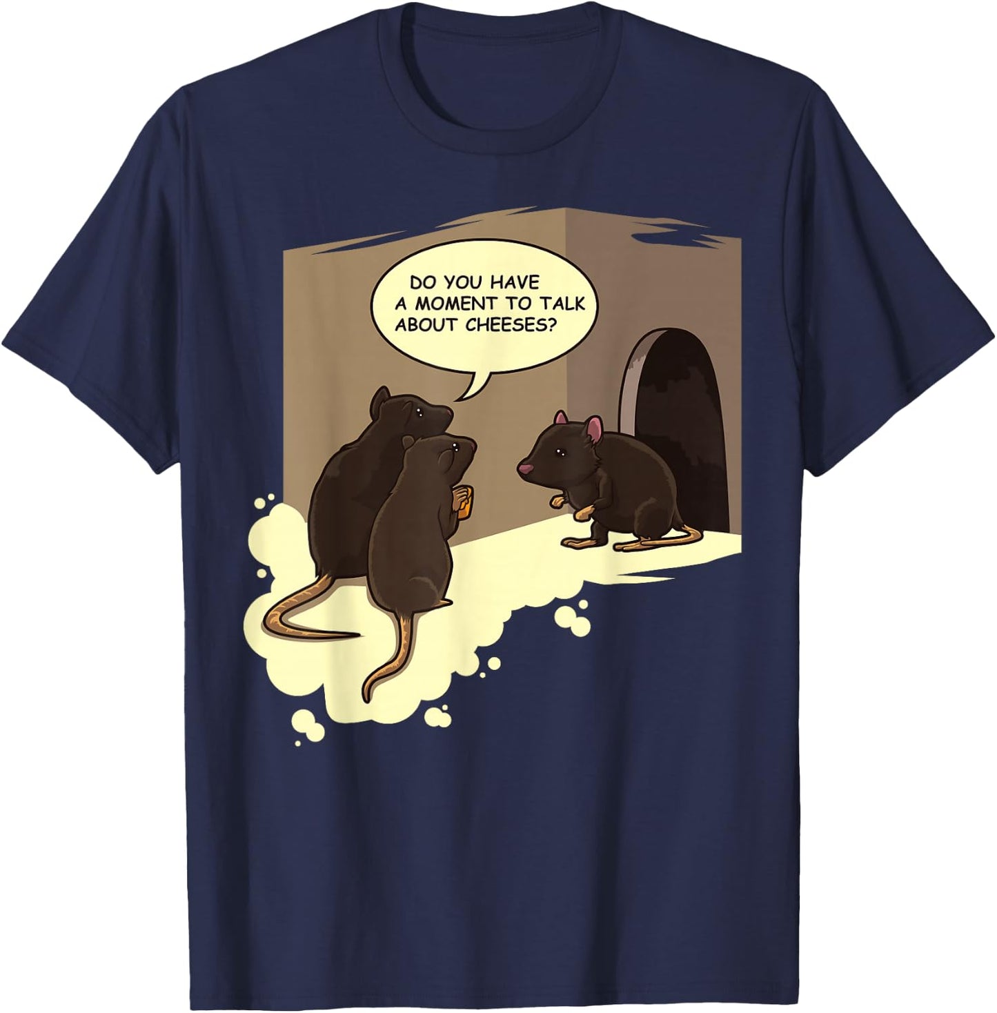 Funny Jesus Worship Cartoon Pun - Rats "Talk About Cheeses" T-Shirt - T-Shirt | Navy