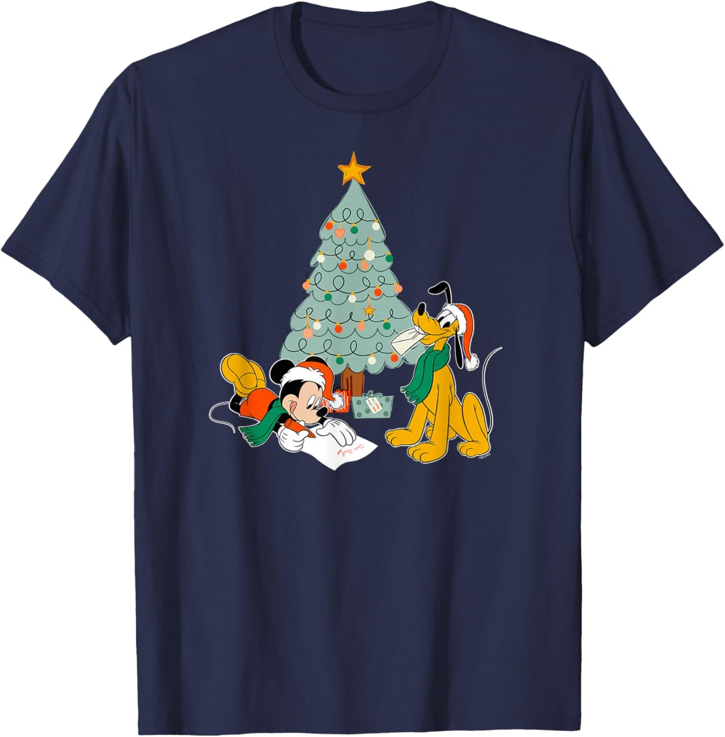 Disney Mickey Mouse and Pluto Christmas Letter to Santa T-Shirt - T-Shirt | Navy