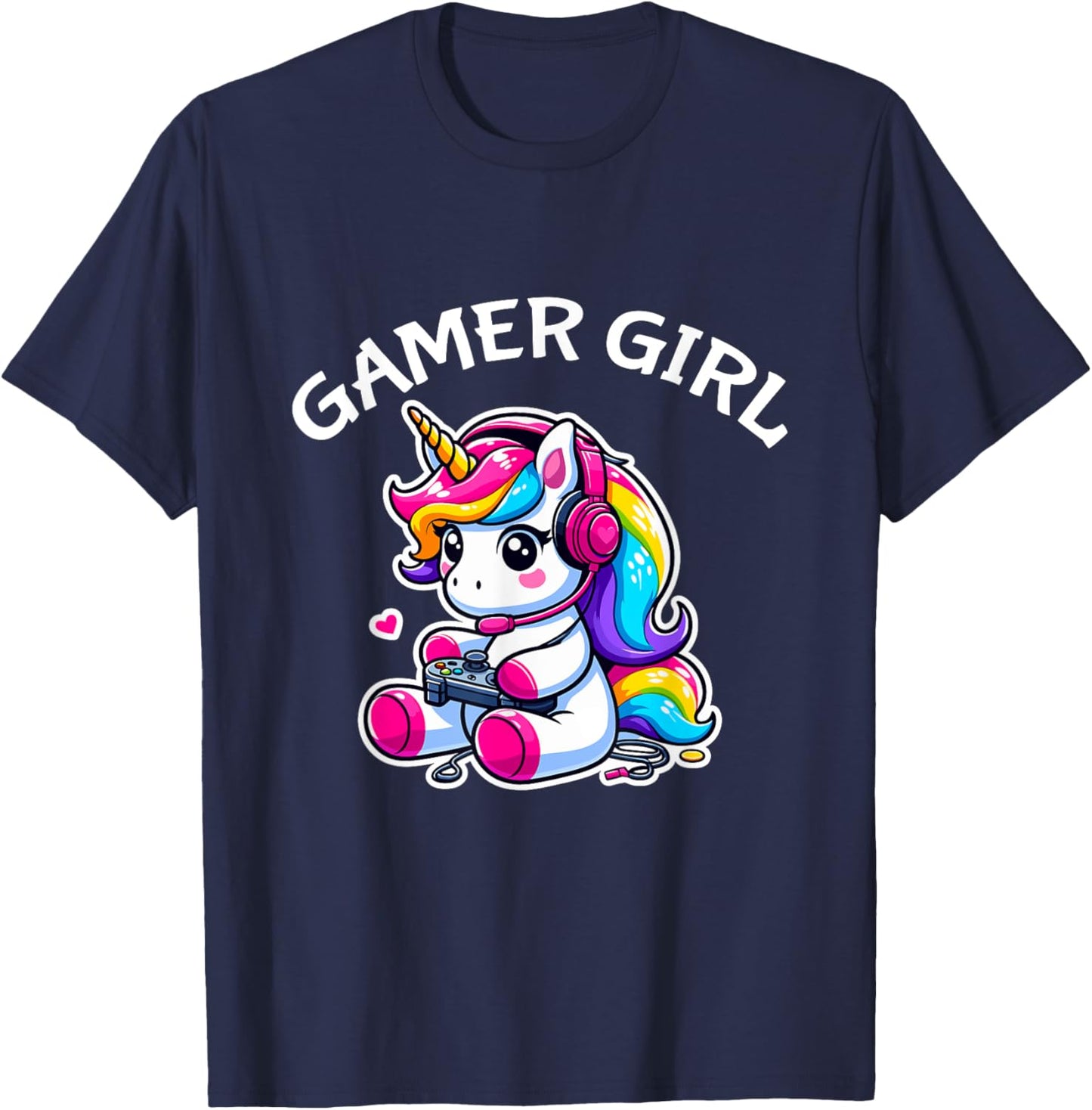 Cute Video Game Gaming Unicorn Gamer Girl T-Shirt - T-Shirt | Navy