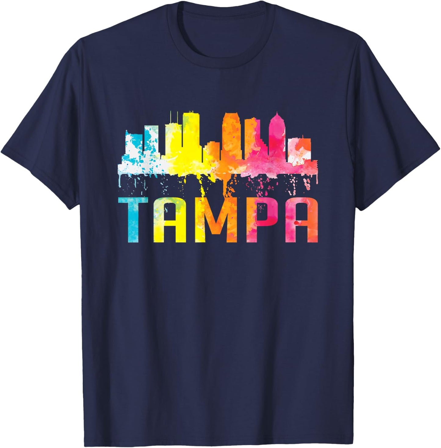 Tampa Florida Watercolor Art City Skyline Souvenir T-Shirt - T-Shirt | Navy