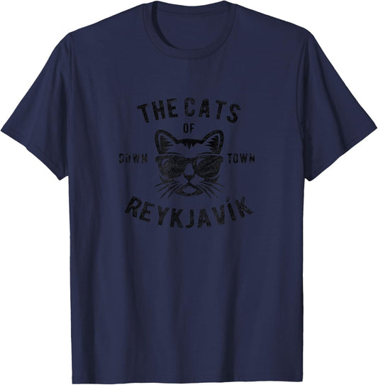 Downtown Cats Reykjavik Iceland T-Shirt - T-Shirt | Navy