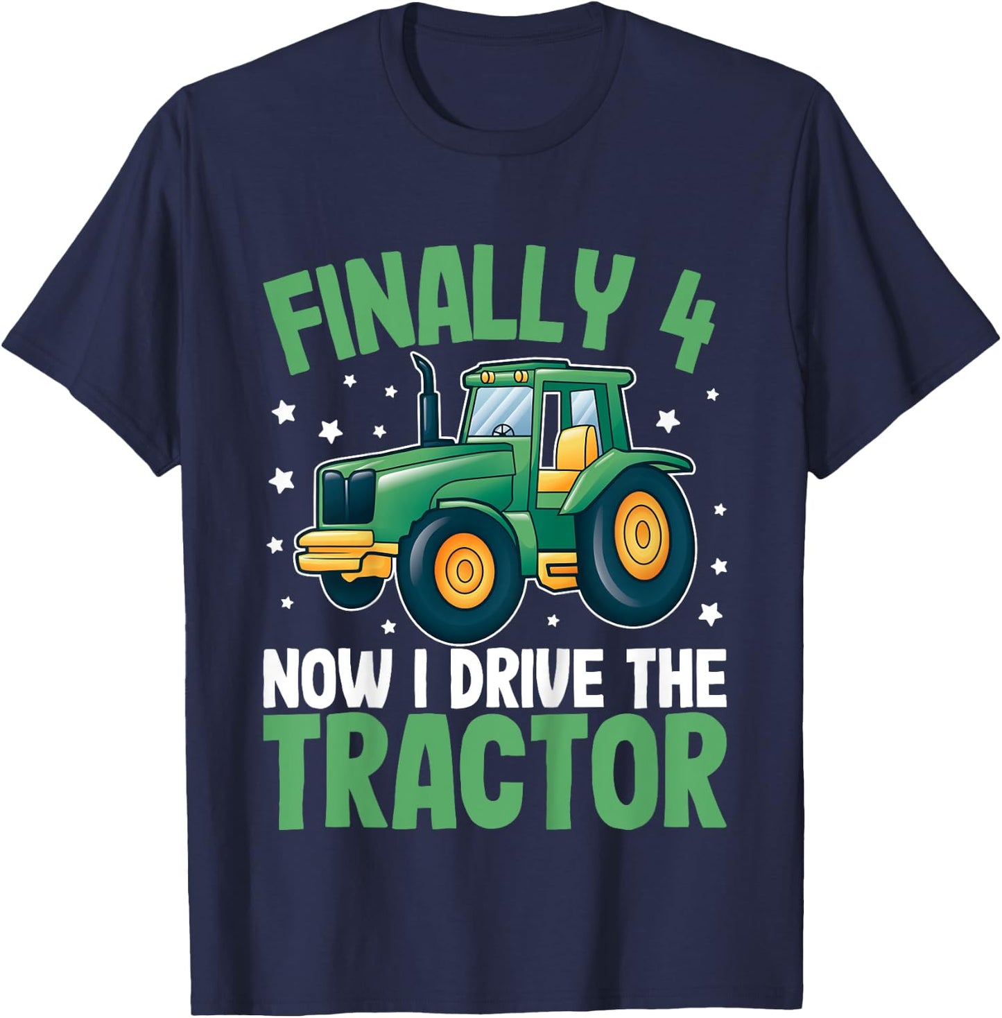 Kids Finally 4 Years | 4th Birthday | Farmer Toddler Boys Tractor T-Shirt - T-Shirt | Navy