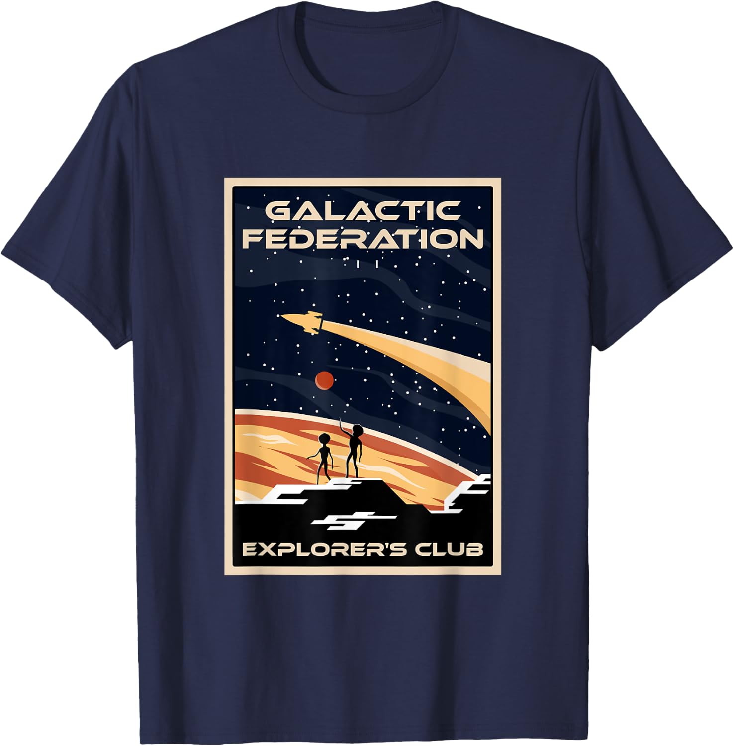 Galactic Federation Explorer's Club Alien Conspiracy Theory T-Shirt - T-Shirt | Navy